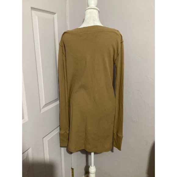 Free People Beach Walk About Stretch Mini Dress Long Sleeve Ribbed Mustard S - Picture 3 of 5